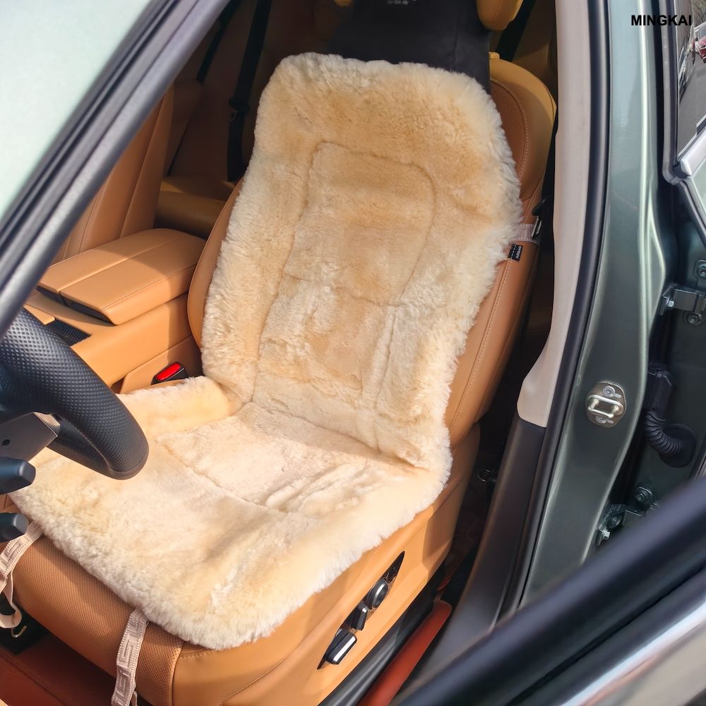 DUMI Premium Genuine Sheepskin Car Seat Cover – Universal All-Season Wool Seat Cushion, Breathable & Anti-Slip Auto Interior Upgrade, Temperature Regulating Comfort for Cars & SUVs (1Piece, Beige)