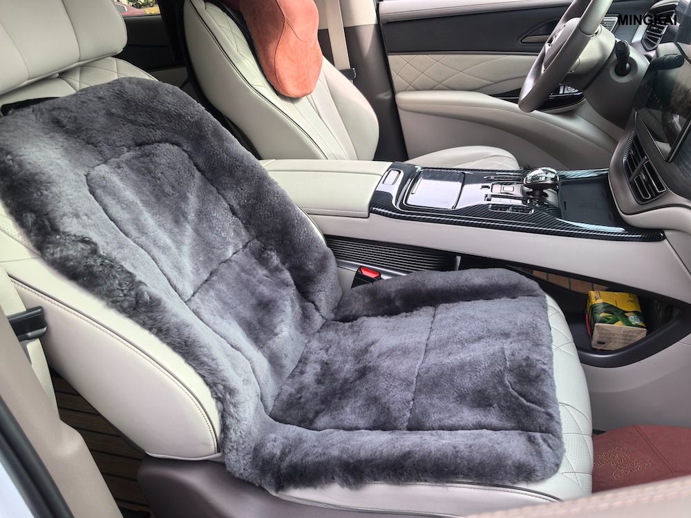 DUMI Premium Genuine Australian Sheepskin Car Seat Cover – All-Season Luxury Front Seat Protector, Hypoallergenic & Breathable, Universal Fit for Cars, SUVs, Trucks (40"x20", Grey)
