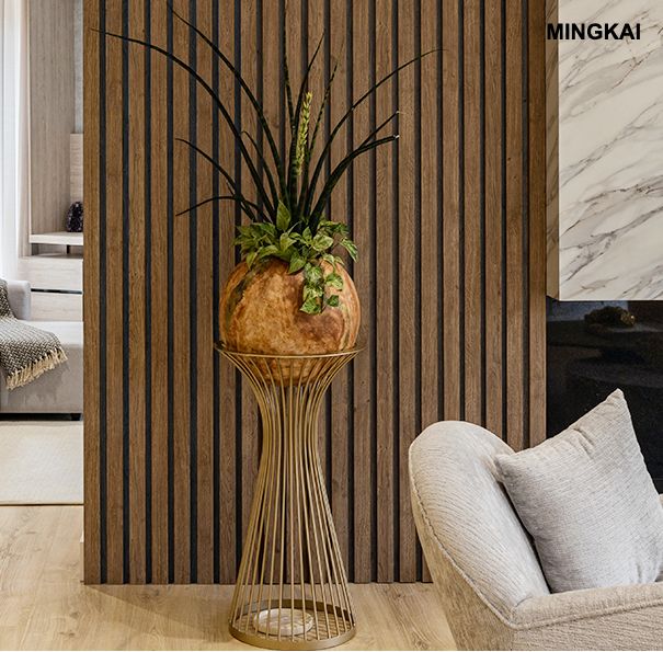 DUMI Wood Slat Acoustic Panels for Wall and Ceiling - 3D Fluted Sound Absorbing Panel with Wood Finish - Walnut