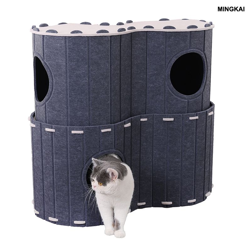 DUMI Cat House for Indoor Cats, 1-Storey Foldable Cat Bed Cave, Felt Cats Tunnel Bed Condo, for Indoor Cats&Small Dogs, Peekaboo Kitty Cave,DIY Large Felt Pet House (Camel, Single)
