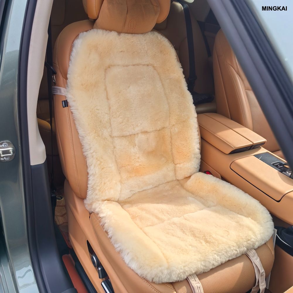 DUMI Premium Genuine Sheepskin Car Seat Cover – Universal All-Season Wool Seat Cushion, Breathable & Anti-Slip Auto Interior Upgrade, Temperature Regulating Comfort for Cars & SUVs (1Piece, Beige)
