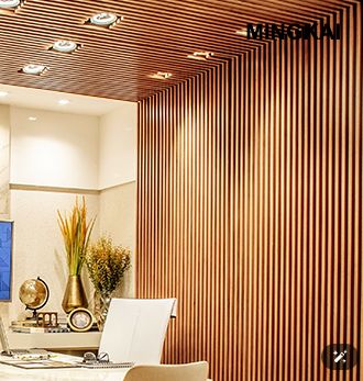 DUMI Wood Slat Acoustic Panels for Wall and Ceiling - 3D Fluted Sound Absorbing Panel with Wood Finish - Walnut