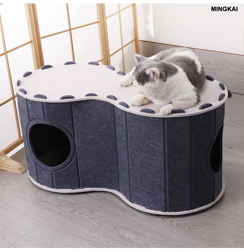 DUMI Cat House for Indoor Cats, 1-Storey Foldable Cat Bed Cave, Felt Cats Tunnel Bed Condo, for Indoor Cats&Small Dogs, Peekaboo Kitty Cave,DIY Large Felt Pet House (Camel, Single)