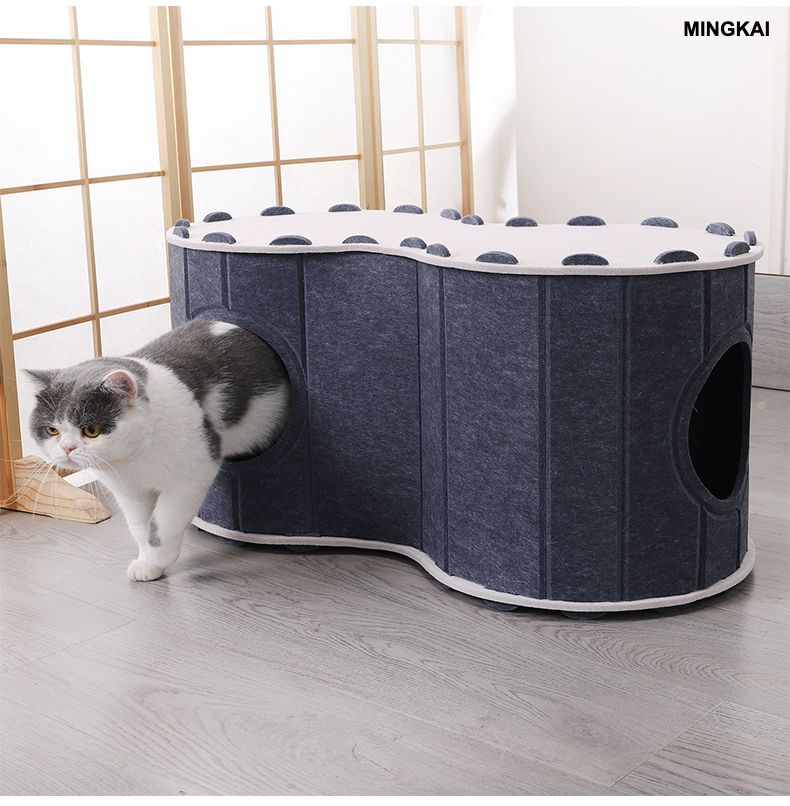 DUMI Cat House for Indoor Cats, 1-Storey Foldable Cat Bed Cave, Felt Cats Tunnel Bed Condo, for Indoor Cats&Small Dogs, Peekaboo Kitty Cave,DIY Large Felt Pet House (Camel, Single)