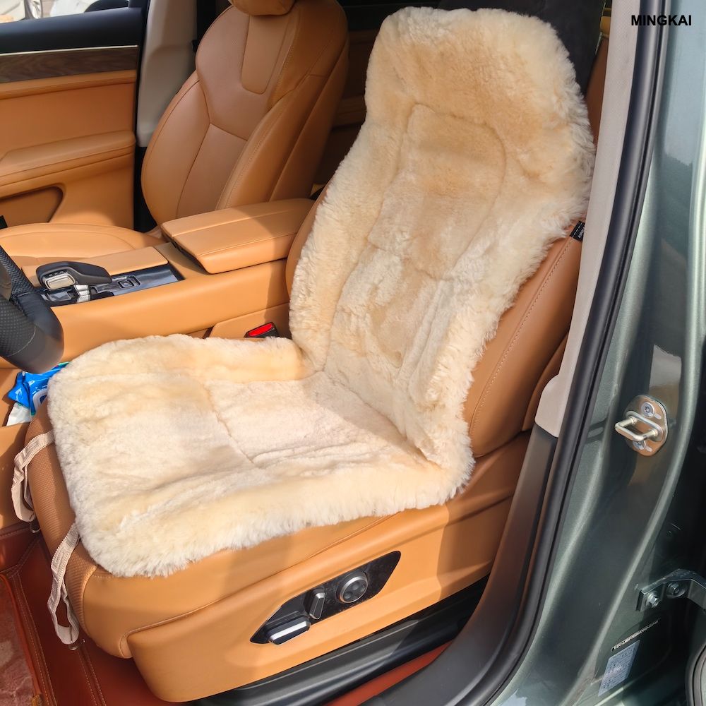 DUMI Premium Genuine Sheepskin Car Seat Cover – Universal All-Season Wool Seat Cushion, Breathable & Anti-Slip Auto Interior Upgrade, Temperature Regulating Comfort for Cars & SUVs (1Piece, Beige)