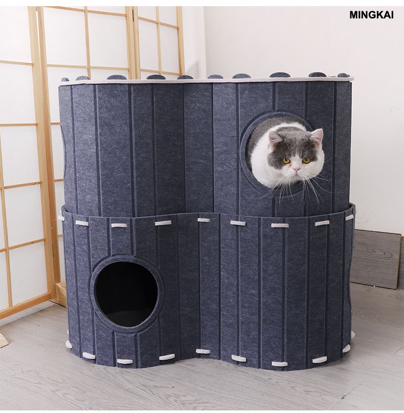 DUMI Cat House for Indoor Cats, 1-Storey Foldable Cat Bed Cave, Felt Cats Tunnel Bed Condo, for Indoor Cats&Small Dogs, Peekaboo Kitty Cave,DIY Large Felt Pet House (Camel, Single)