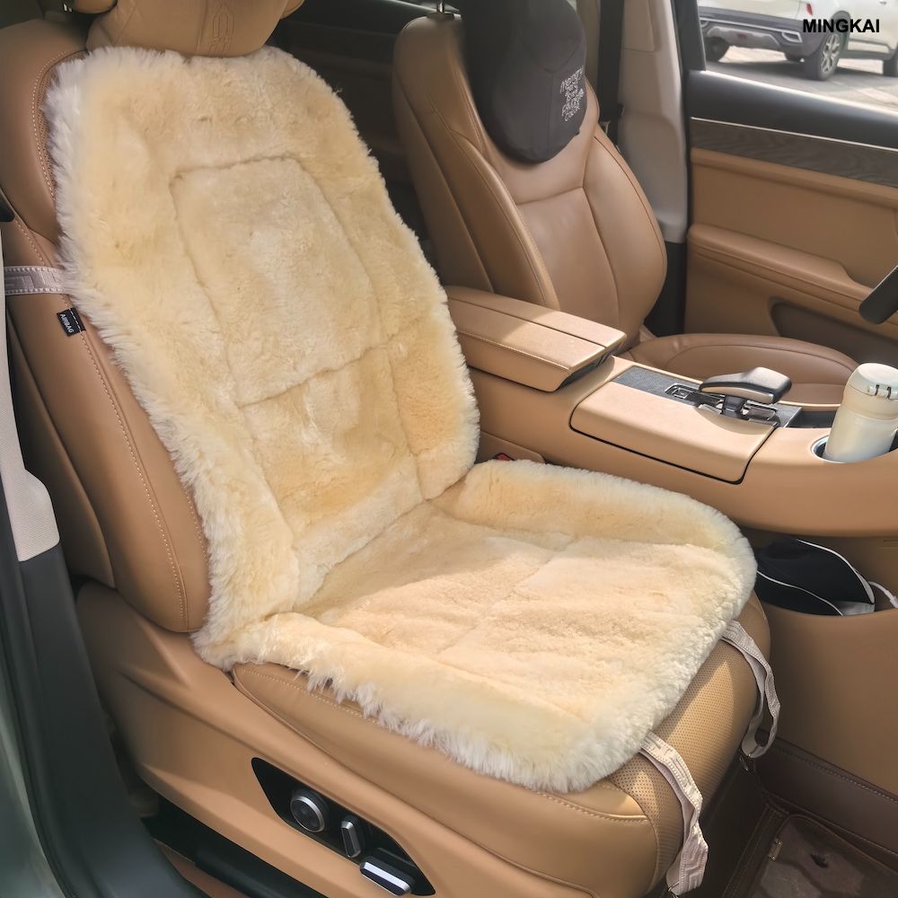 DUMI Premium Genuine Sheepskin Car Seat Cover – Universal All-Season Wool Seat Cushion, Breathable & Anti-Slip Auto Interior Upgrade, Temperature Regulating Comfort for Cars & SUVs (1Piece, Beige)