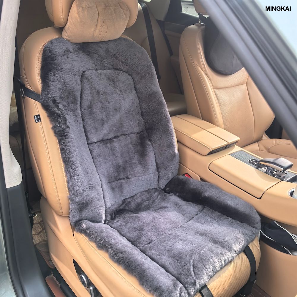 DUMI Premium Genuine Australian Sheepskin Car Seat Cover – All-Season Luxury Front Seat Protector, Hypoallergenic & Breathable, Universal Fit for Cars, SUVs, Trucks (40"x20", Grey)