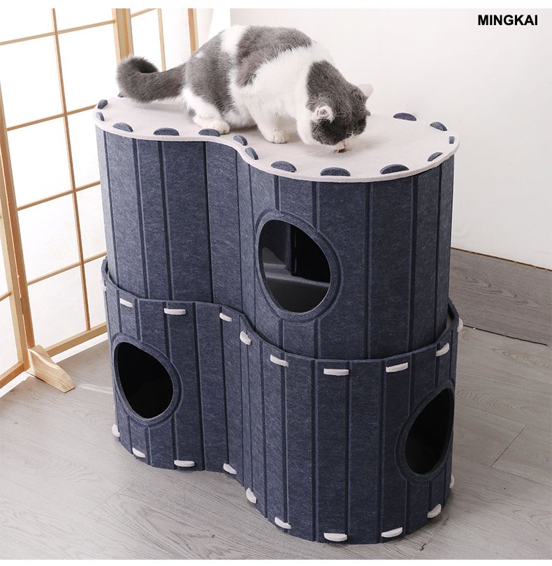 DUMI Cat House for Indoor Cats, 1-Storey Foldable Cat Bed Cave, Felt Cats Tunnel Bed Condo, for Indoor Cats&Small Dogs, Peekaboo Kitty Cave,DIY Large Felt Pet House (Camel, Single)