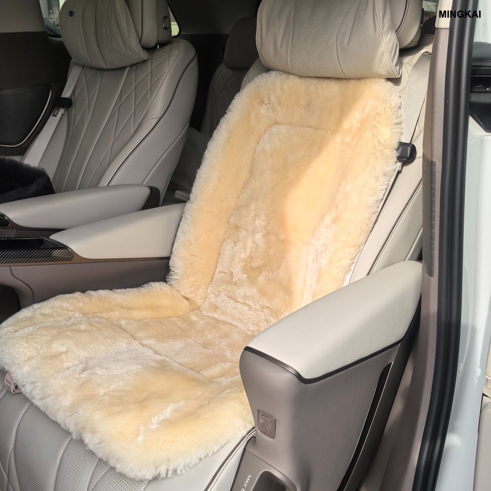 DUMI Premium Genuine Sheepskin Car Seat Cover – Universal All-Season Wool Seat Cushion, Breathable & Anti-Slip Auto Interior Upgrade, Temperature Regulating Comfort for Cars & SUVs (1Piece, Beige)