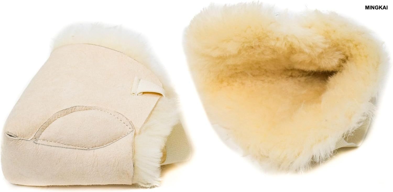 Natural Sheepskin Heel Protectors with Adjustable Straps - Soft Cushioning for Bed Rest, Hospital Recovery & Pressure Relief (Pair)