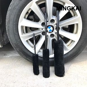 DUMI 3-Pack Car Wheel Brush Set - Scratch-Free Rubber Tips & Metal-Free Design for Safe Detailing on All Vehicles (Cars, Trucks, SUVs, EVs) - Premium Sheepskin Durable Wheel Cleaning Kit