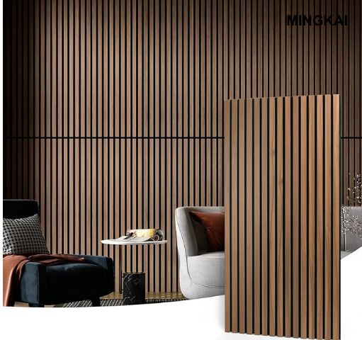 DUMI Wood Slat Acoustic Panels for Wall and Ceiling - 3D Fluted Sound Absorbing Panel with Wood Finish - Walnut