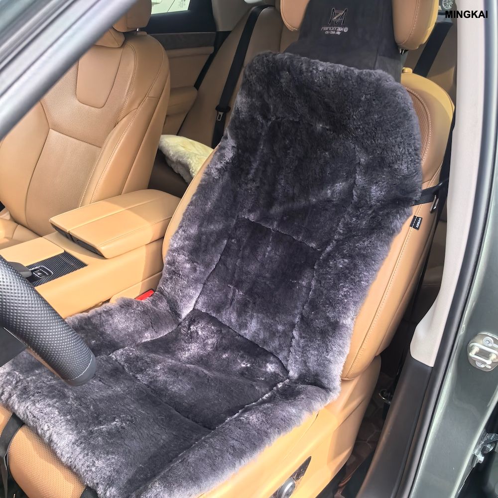 DUMI Premium Genuine Australian Sheepskin Car Seat Cover – All-Season Luxury Front Seat Protector, Hypoallergenic & Breathable, Universal Fit for Cars, SUVs, Trucks (40"x20", Grey)