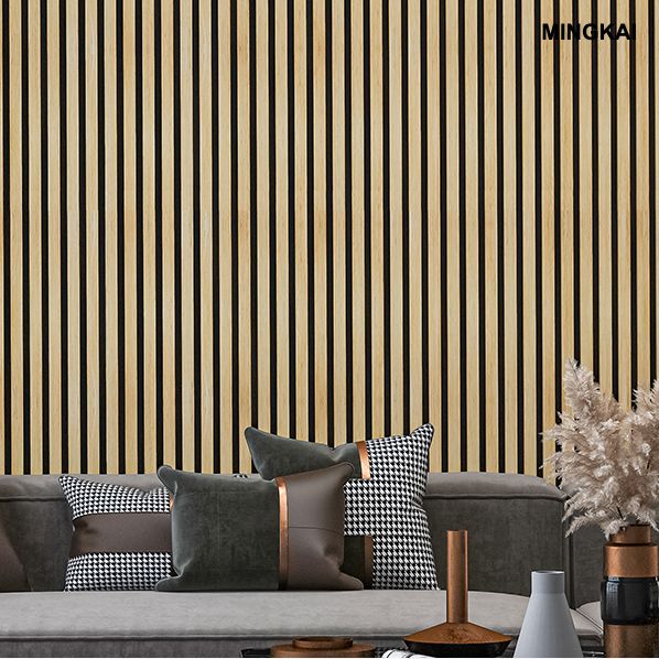DUMI Wood Slat Acoustic Panels for Wall and Ceiling - 3D Fluted Sound Absorbing Panel with Wood Finish - Walnut