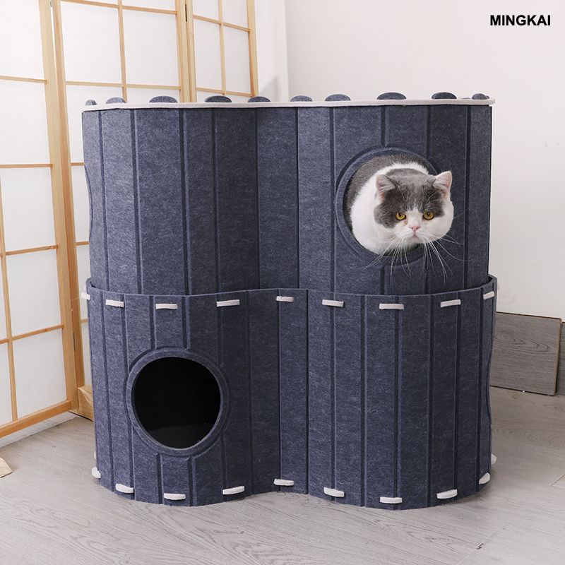 DUMI Cat House for Indoor Cats, 1-Storey Foldable Cat Bed Cave, Felt Cats Tunnel Bed Condo, for Indoor Cats&Small Dogs, Peekaboo Kitty Cave,DIY Large Felt Pet House (Camel, Single)